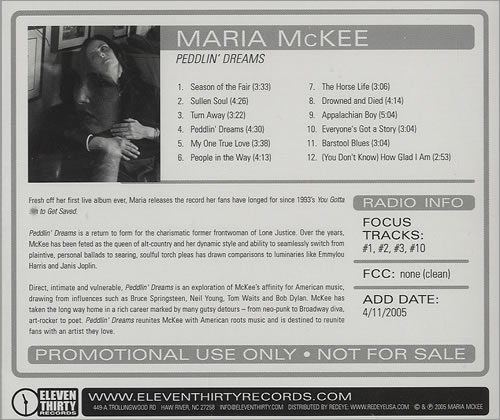 Maria McKee Peddlin' Dreams CD album (CDLP) US MCKCDPE323354