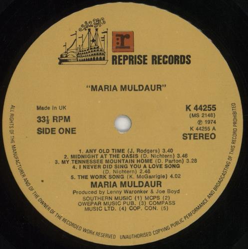 Maria Muldaur Maria Muldaur vinyl LP album (LP record) UK UDULPMA472859