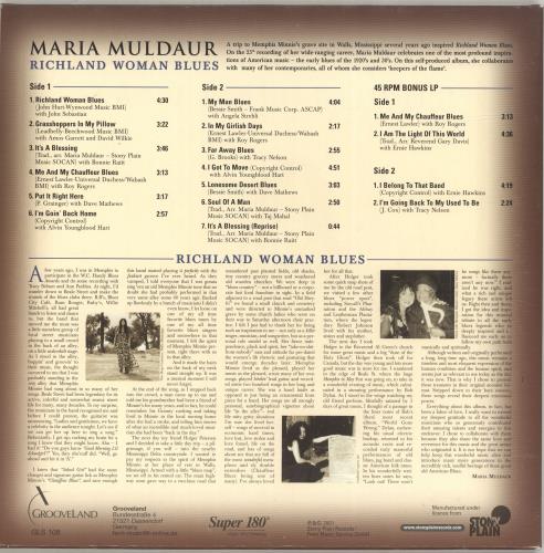 Maria Muldaur Richland Woman Blues - 180gm 2-LP vinyl record set (Double LP Album) German UDU2LRI690595