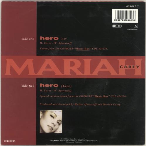 Mariah Carey Hero 7" vinyl single (7 inch record / 45) UK CRY07HE23878