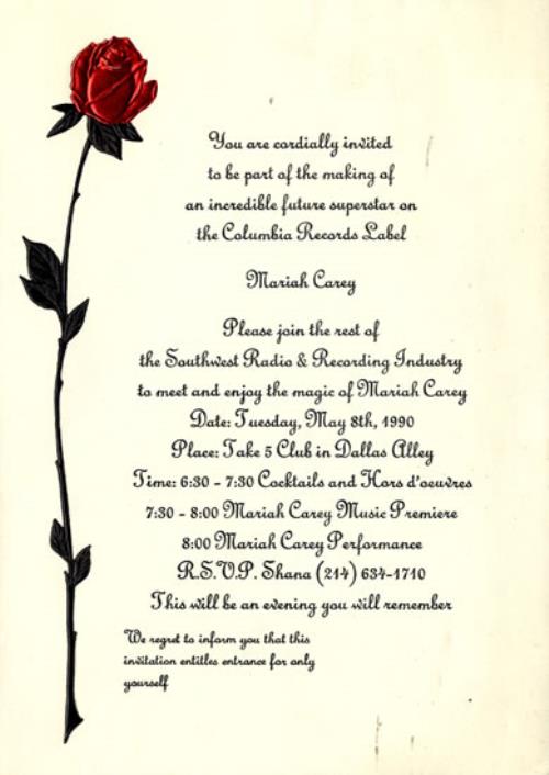 Mariah Carey Listening Party Invitation memorabilia US CRYMMLI554009