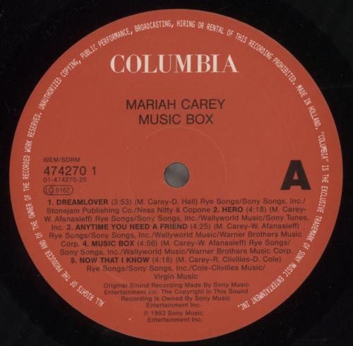 Mariah Carey Music Box - Hype Stickered - EX vinyl LP album (LP record) Dutch CRYLPMU857478