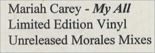 Mariah Carey My All - Billboard White Label 12" vinyl single (12 inch record / Maxi-single) US CRY12MY120060