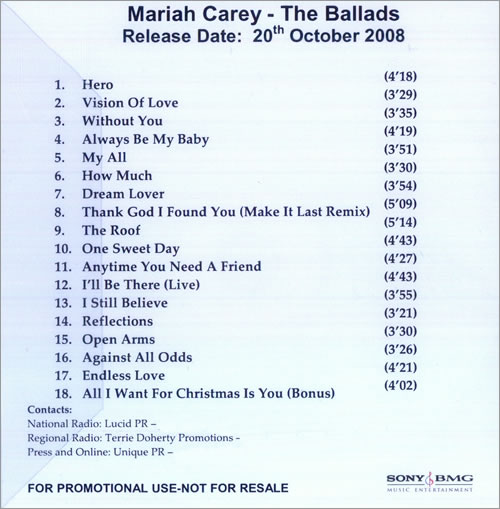 Mariah Carey The Ballads CD-R acetate UK CRYCRTH456154