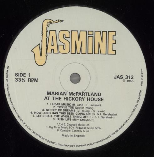 Marian McPartland At The Hickory House vinyl LP album (LP record) US 7MMLPAT651422