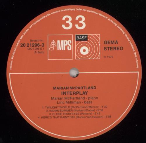 Marian McPartland Interplay vinyl LP album (LP record) German 7MMLPIN619832