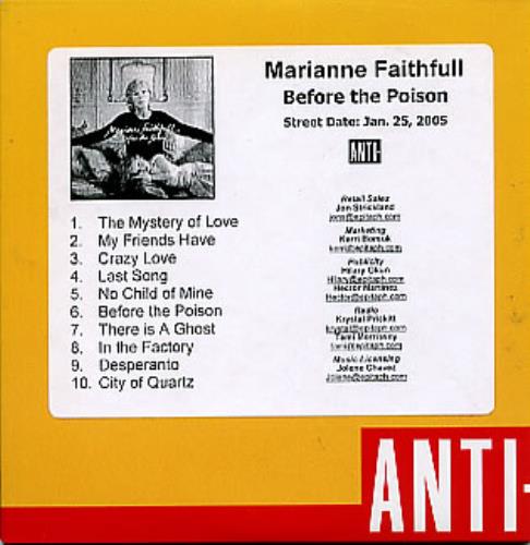 Marianne Faithfull Before The Poison CD-R acetate US MRNCRBE311419