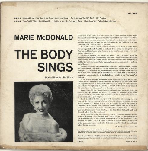 Marie McDonald "The Body" Sings vinyl LP album (LP record) US QN9LPTH700836