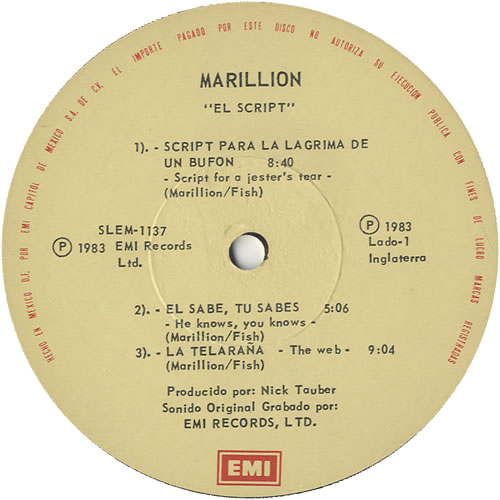 Marillion Script For A Jester's Tear vinyl LP album (LP record) Mexican MARLPSC450377