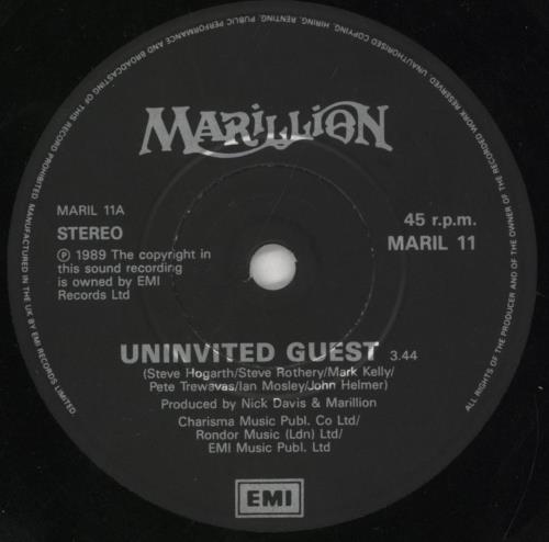 Marillion Uninvited Guest 7" vinyl single (7 inch record / 45) UK MAR07UN91110