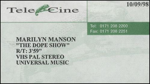 Marilyn Manson The Dope Show video (VHS or PAL or NTSC) UK MYMVITH124085