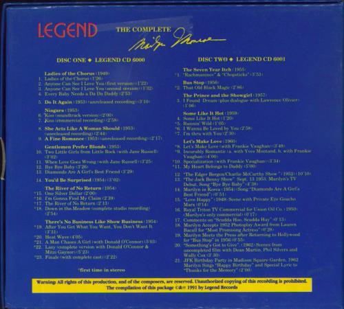 Marilyn Monroe Complete Recordings 2 CD album set (Double CD) US MLN2CCO805997