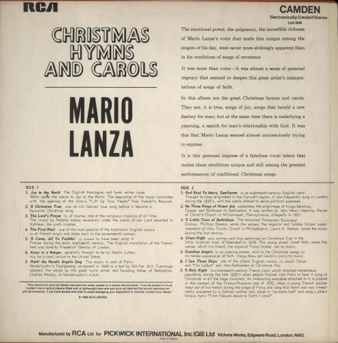 Mario Lanza Christmas Hymns & Carols vinyl LP album (LP record) UK LZALPCH644123
