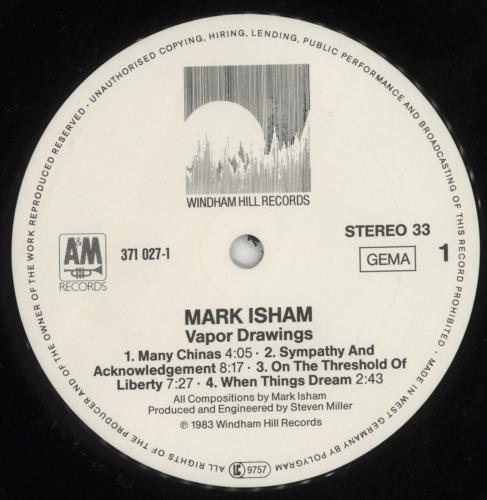 Mark Isham Vapor Drawings vinyl LP album (LP record) German MGVLPVA626137
