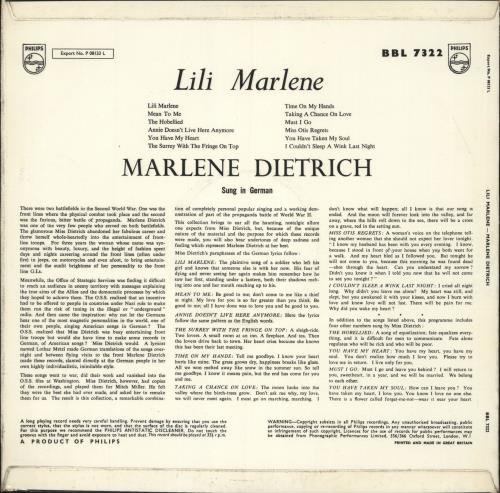Marlene Dietrich Lili Marelene vinyl LP album (LP record) UK IETLPLI699935