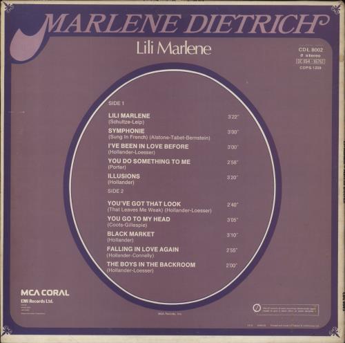 Marlene Dietrich Lili Marlene vinyl LP album (LP record) UK IETLPLI363269