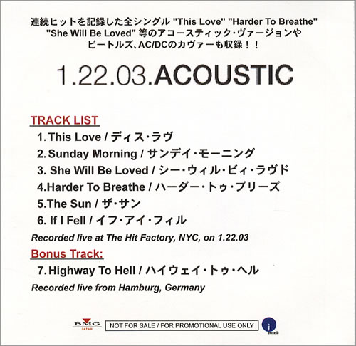 Maroon 5 1.22.03. Acoustic CD-R acetate Japanese MR5CRAC428554