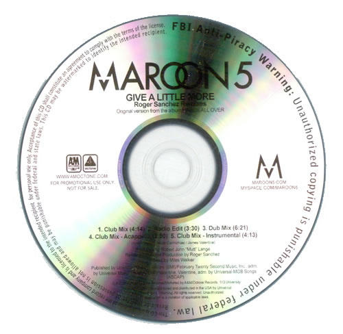 Maroon 5 Give A Little More - Roger Sanchez Remixes CD-R acetate US MR5CRGI525888
