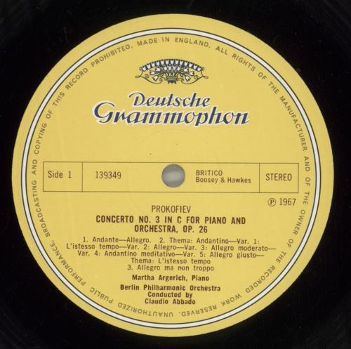 Martha Argerich Prokofieff: Klavierkonzert Nr. 3 C-Dur  In C Major  En Ut Majeur/Klavierkonzert G-Dur  In G Major vinyl LP album (LP record) UK NC1LPPR877807