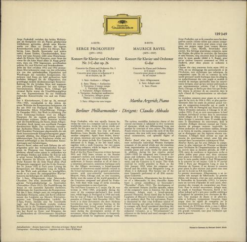 Martha Argerich Prokofieff: Klavierkonzert Nr. 3 C-Dur  In C Major  En Ut Majeur/Klavierkonzert G-Dur  In G Major vinyl LP album (LP record) UK NC1LPPR877807