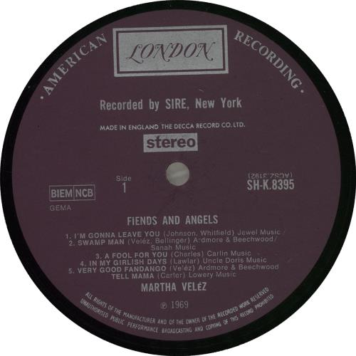 Martha Velez Fiends & Angels - 1st - VG vinyl LP album (LP record) UK MRVLPFI703978