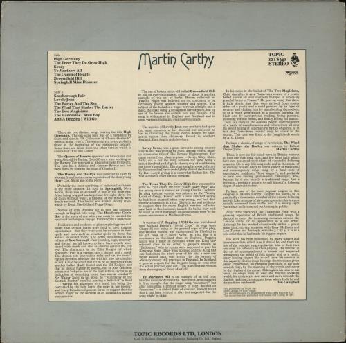 Martin Carthy And Dave Swarbrick Martin Carthy vinyl LP album (LP record) UK NKULPMA446563