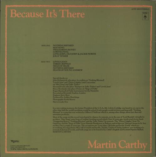 Martin Carthy Because It's There - EX vinyl LP album (LP record) UK CAYLPBE810870