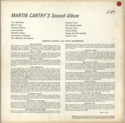 Martin Carthy Second Album - Mono vinyl LP album (LP record) UK CAYLPSE703656