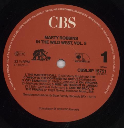 Marty Robbins In The Wild West Part 5 vinyl LP album (LP record) German M/RLPIN848323