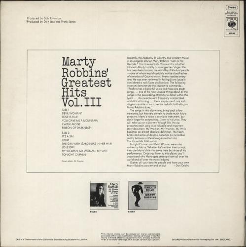 Marty Robbins Marty Robbins' Greatest Hits Vol. III vinyl LP album (LP record) UK M/RLPMA461327