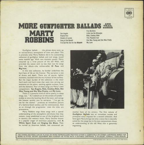 Marty Robbins More Gunfighter Ballads And Trail Songs vinyl LP album (LP record) UK M/RLPMO565073