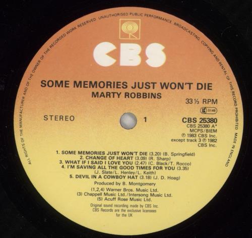 Marty Robbins Some Memories Just Won't Die vinyl LP album (LP record) UK M/RLPSO437758
