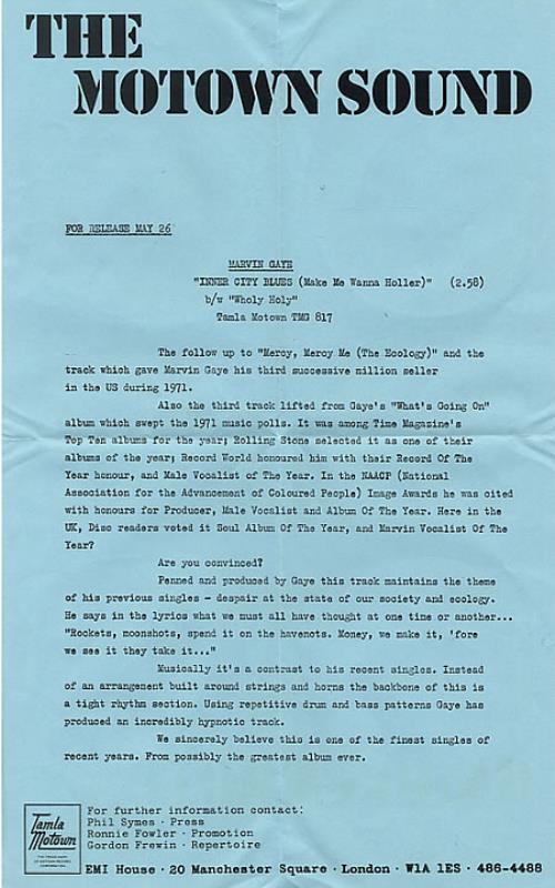 Marvin Gaye Inner City Blues - Demo 7" vinyl single (7 inch record / 45) UK MVG07IN345796