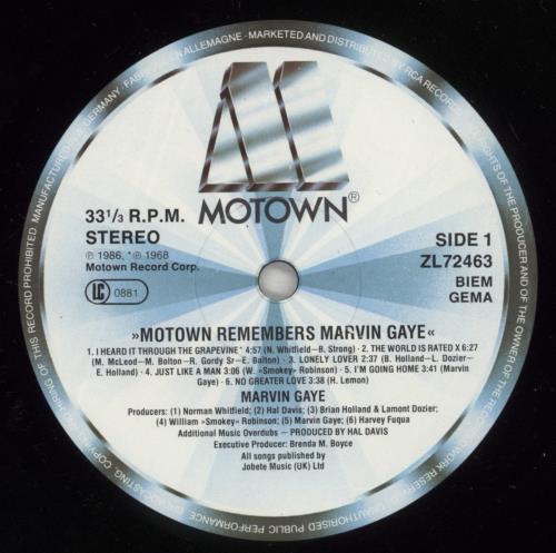 Marvin Gaye Motown Remembers vinyl LP album (LP record) German MVGLPMO374840