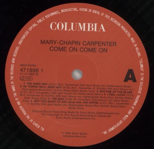 Mary Chapin Carpenter Come On Come On - 1st vinyl LP album (LP record) Dutch M-CLPCO876636