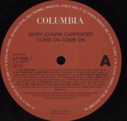 Mary Chapin Carpenter Come On Come On - VG+ vinyl LP album (LP record) Dutch M-CLPCO678955