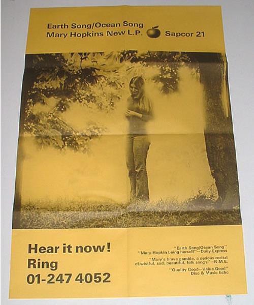 Mary Hopkin Earth Song / Ocean Song - Yellow poster UK MHPPOEA336474