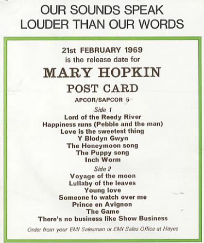 Mary Hopkin Fresh From Apple - Postcard memorabilia UK MHPMMFR336456