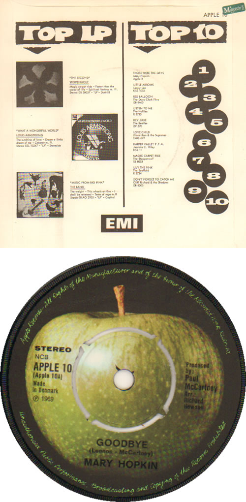 Mary Hopkin Goodbye 7" vinyl single (7 inch record / 45) Danish MHP07GO639004