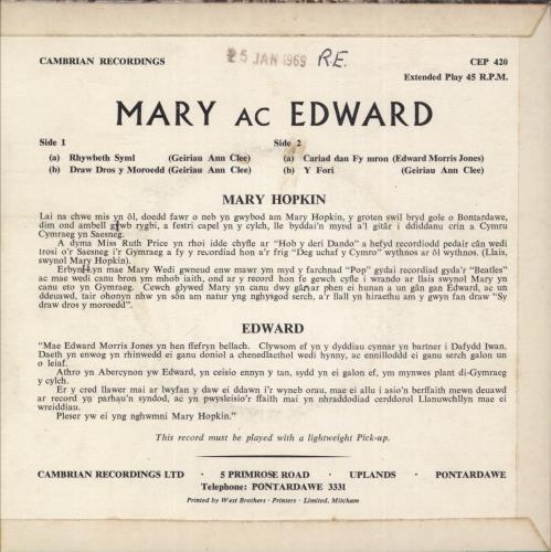 Mary Hopkin Mary Ac Edward 7" vinyl single (7 inch record / 45) UK MHP07MA876112