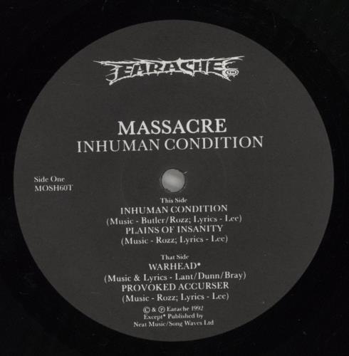 Massacre Inhuman Condition 12" vinyl single (12 inch record / Maxi-single) UK 15512IN883582