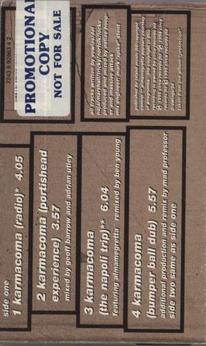 Massive Attack Karmacoma E.P. - Promo Stickered cassette single UK M-ACMKA791795