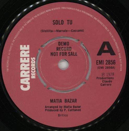 Matia Bazar Solo Tu - A Label 7" vinyl single (7 inch record / 45) UK MZS07SO761748