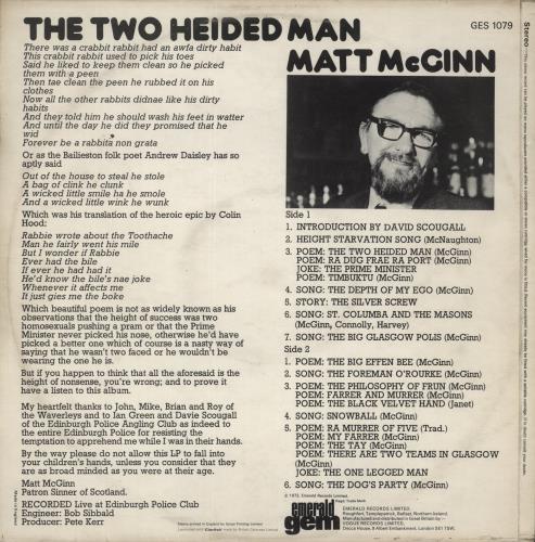 Matt McGinn The Two Heided Man vinyl LP album (LP record) UK M13LPTH475941