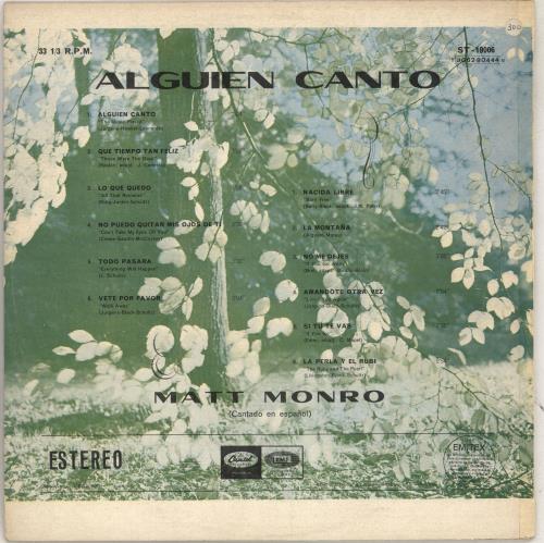 Matt Monro Alguien Canto vinyl LP album (LP record) Spanish MTNLPAL711547