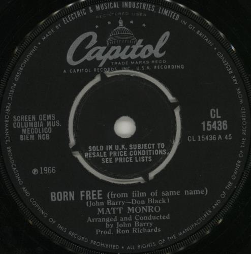 Matt Monro Born Free 7" vinyl single (7 inch record / 45) UK MTN07BO679535