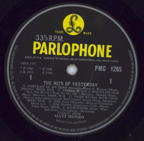 Matt Monro Hits Of Yesterday vinyl LP album (LP record) UK MTNLPHI251352
