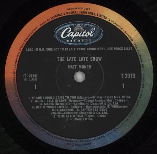 Matt Monro In The Late Late Show vinyl LP album (LP record) UK MTNLPIN868922