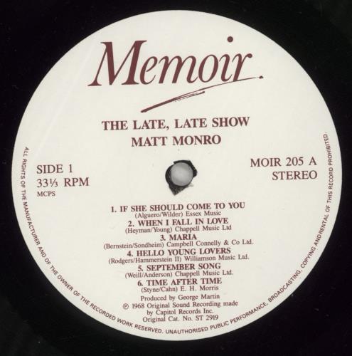 Matt Monro In The Late, Late Show vinyl LP album (LP record) UK MTNLPIN880160