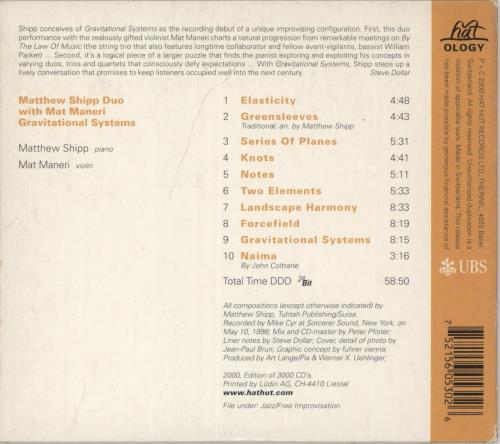Matthew Shipp Gravitational Systems CD album (CDLP) Swiss 8G8CDGR891196